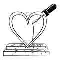 Heart Shaped Wood Carving Illustration with Chisel Tool for Crafting Projects Royalty Free Stock Photo
