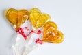 Heart shaped yellow sugar candy in transparent packaging