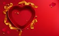 Heart shapedred open gift box, golden ribbon pearl Royalty Free Stock Photo