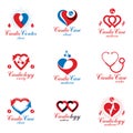 Heart shapes composed using pulsating ecg charts and phonendoscope. Disorders in cardiovascular system diagnosis clinic vector