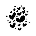 Heart shapes doodles collection. Black filled. Vector illustration, flat design Royalty Free Stock Photo