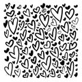 Heart shapes doodles collection. Black line sketches. Vector illustration, flat design