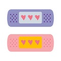 Heart Shapes in the Middle of Adhesive Bandage Symbol Icon Design. Love Flat Vector plaster Illustration