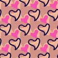 Heart shapes seamless pattern. Modern collage style design. Powder pink background