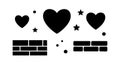 Heart shapes and stars with brick wall pattern vector illustration in black simple design Royalty Free Stock Photo