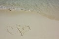 Heart shapes on white sand beach Royalty Free Stock Photo