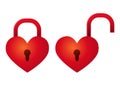 Heart Shapped Padlock Set Locked And Unlocked