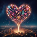 64 46. Heart shells_ Large, spherical fireworks that e Royalty Free Stock Photo