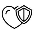 Heart shield icon, outline style