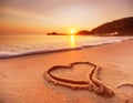 Heart on the Shore: Romantic Sand Message Royalty Free Stock Photo