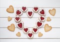 Heart of the shortbread heart-shaped cookies with jam Valentines Day composition Royalty Free Stock Photo