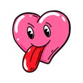 Heart showing a tongue in comic style. Vector illustration. Valentines Day design element