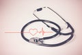 Heart sign, cardiogram, stethoscope on white background with copy space for your text. Health care concept. Healthcare and medical Royalty Free Stock Photo