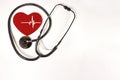 Heart sign, cardiogram, stethoscope on white background with copy space for your text. Health care concept. Healthcare and medical Royalty Free Stock Photo