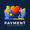 Heart sign and Credit Card Vector stock illustration. Colorful style Payment illustration for landing page or presentation. The