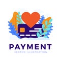 Heart sign and Credit Card Vector stock illustration. Flat style Payment illustration for landing page or presentation. The