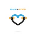 Heart sign and dumbbell icon.Fitness and gym logo.Healthcare