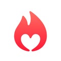 Heart sign on fire, symbol of passion, gradient colors simple icon
