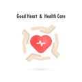 Heart sign and hands icon.Good heart & health care concept.Health care,Medical and Science symbol.Healthy lifestyle vector logo t Royalty Free Stock Photo