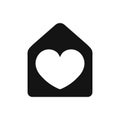 Heart sign in house black color simple icon, love home symbol Royalty Free Stock Photo