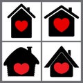 Heart sign in house red icon, love home symbol, vector illustration isolated on white background Royalty Free Stock Photo