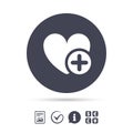 Heart sign icon. Add lover symbol.