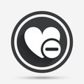 Heart sign icon. Remove lover symbol.