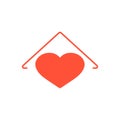 Heart sign with roof, house with heart red icon, love home symbol. Vector logo. Clipart and drawing. Illustration isolated. Royalty Free Stock Photo