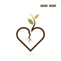 Heart sign and small tree icon with Green concept.Love nature cr