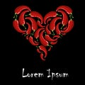 Heart silhouette from colorful painting red hot chili pepper, Lorem ipsum on black