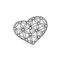 Heart with a simple floral pattern. Hand-drawn decorative Design elements.Vector white and black drawn for coloring book Royalty Free Stock Photo