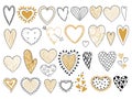 Heart sketch. Love symbols valentine day elements graphic shapes doodle vector set