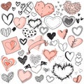 Heart sketches. Doodle heart shape symbols set