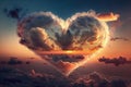 heart of the sky. Beautiful sunset clouds into the shape of a heart. Dawn colors. Love and light Valentine.