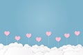 Heart in the sky. Valentine`s day greeting card and love concept. Paper art cut style with copy space. vector illustration Royalty Free Stock Photo