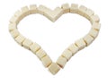 Heart from slices of the white refined sugar