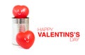 Heart with smile emotion in tin can and Happy Valentine's Day wo Royalty Free Stock Photo