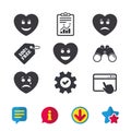 Heart smile face icons. Happy, sad, cry. Royalty Free Stock Photo