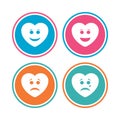 Heart smile face icons. Happy, sad, cry. Royalty Free Stock Photo