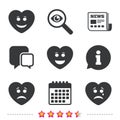 Heart smile face icons. Happy, sad, cry. Royalty Free Stock Photo