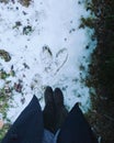 Heart in snow green boots winter trenchcoat