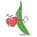 With heart snow pea in a cartoon basket