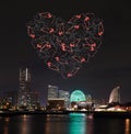 Heart sparkle Fireworks celebrating over marina bay in Yokohama Royalty Free Stock Photo