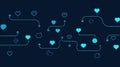 Abstract Illustration of Digital Network With Hearts and Speech Bubbles on Dark Blue Background Royalty Free Stock Photo