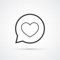 Heart in speech buuble flat line trendy black icon. Vector eps10