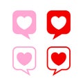 Heart in speech talk icon for isolated, speech bubble chat and heart shape for love talk concept, heart label talk for message Royalty Free Stock Photo