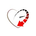 Heart Speedometer icon with arrow speed, RPM logo icon. Racing test symbol Vector Template love and Valentines day sign, emblem. Royalty Free Stock Photo