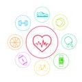 Heart Sport Fitness App Icons Set Thin Line Simple