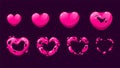 Heart sprite animation. Grow and disappear sprite sequence for like button pressed, game heart explosion graphic