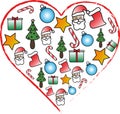 Heart icon with Christmas symbols.